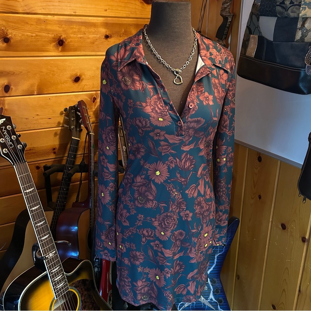 Zara Printed Cobalt Floral Printed Tunic Top or Mini Dress Size S NWT